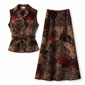 Animal Print Maximalist Maxi Skirt Top Set Chiffon Rayon 90s Whimsigoth